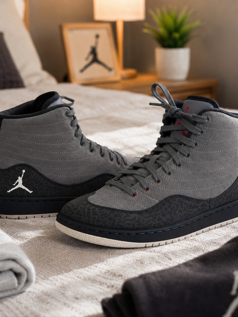 Jordan Gray and Black High-Top Sneakers